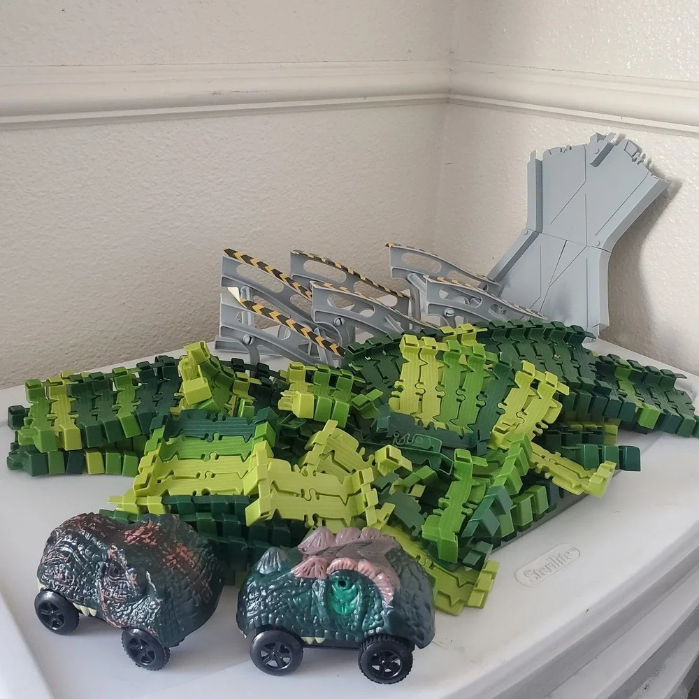 Dinosaur Flexible Track Play Set with 2 Dino Cars & Ramps Kids Toy Vehicle Lot